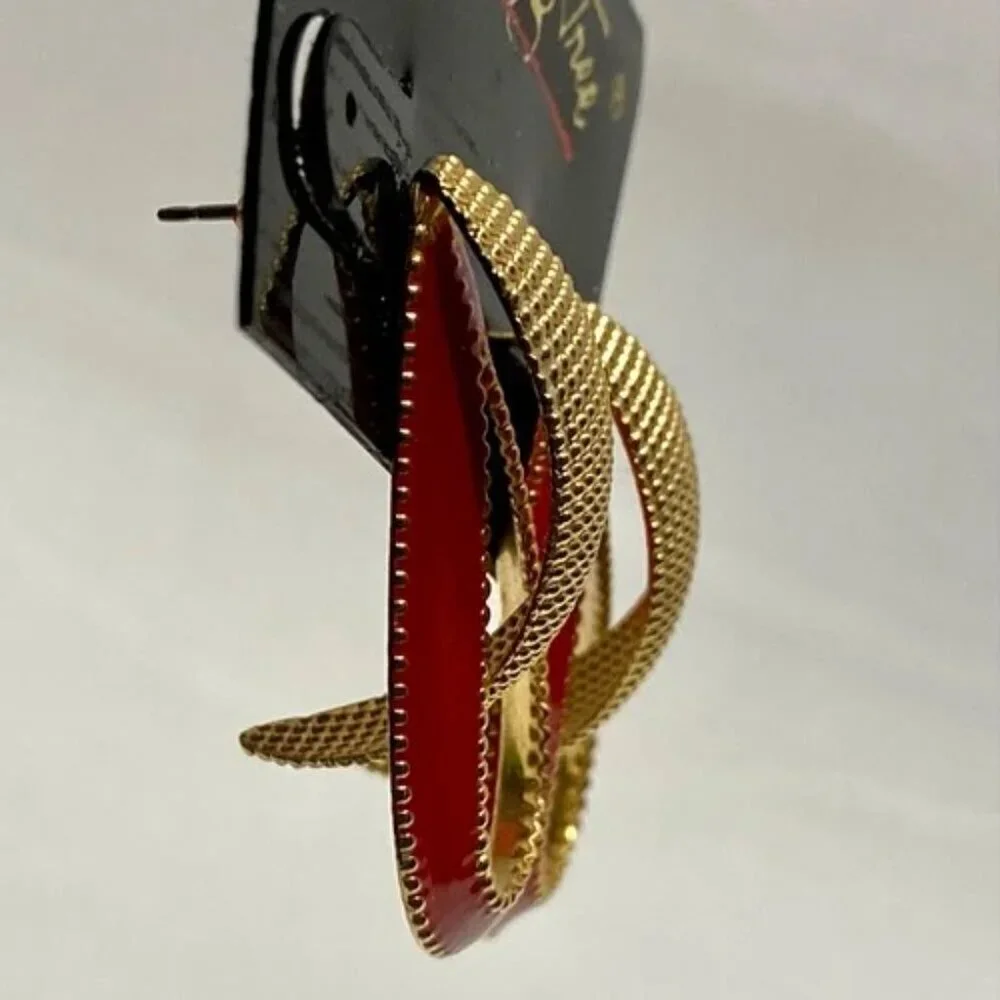 The Earring Tree Fashion Earrings Goldtone Red Acrylic Elegant Dangle‎ Post NWT